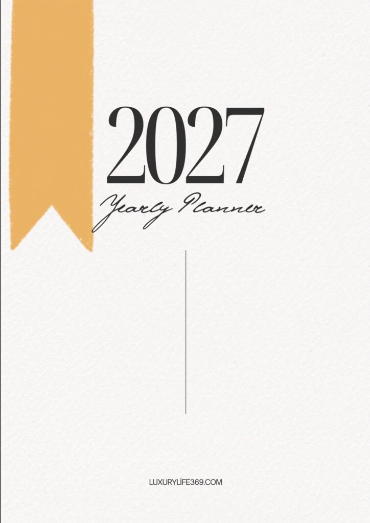 ٢.غلاف منظم سنوي لعام 2027 بتصميم بوهيمي أنيق بلون ذهبي وأبيض